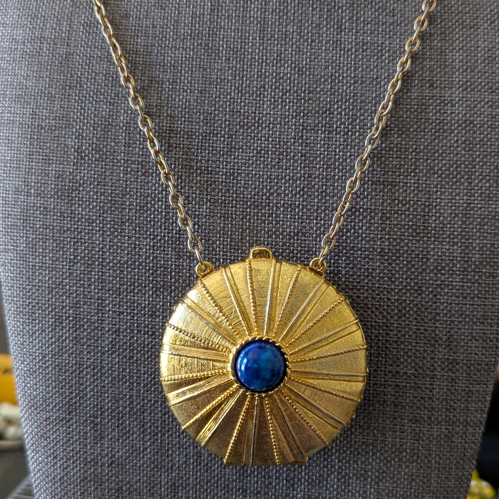 Estee Lauder Gold and Blue Art Deco Necklace